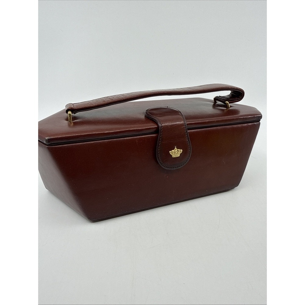 Vintage 1960s Calf Skin Leather Brown Bag By Dorian Handbag Top Handle Hinge